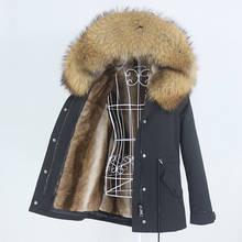 OFTBUY 2021 Navy Parka Winter Jacket Coat Women Real Fur Coat Parkas Natural Raccoon Fur Collar Hooded Warm Soft Faux Fur Liner 2024 - buy cheap