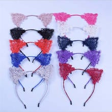 Новая Кружевная повязка на голову с кошачьими ушками, головной убор для рождественской вечеринки, фотосессии 2024 - купить недорого