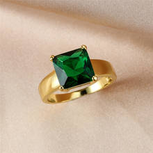 Joia feminina de cristal verde, anéis dourados para casamento e noivado, pedra de zircônia quadrada para mulheres 2024 - compre barato