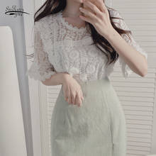 Корейская модная одежда, кружевные лоскутные топы, Blusas Mujer De Moda 2020, летние женские топы и блузки, элегантная белая рубашка 9594 2024 - купить недорого