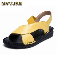 MVVJKEcow-Sandalias de piel auténtica para mujer, zapatos de tacón plano a la moda, de verano, talla grande 2024 - compra barato