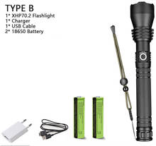 Самый мощный светодиодный фонарик XHP90, перезаряжаемый от USB фонарик с фокусировкой, светодиодный фонарик XHP70.2, водонепроницаемый фонарик с батареей 18650 2024 - купить недорого
