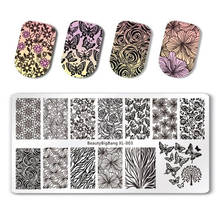 Beautybigbang placas para estampagem de unhas, 6*12cm, retangular, para verão, flor, geométrico, estampa, modelo, placa, estêncil 2024 - compre barato
