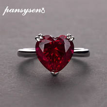 PANSYSEN-Anillo de boda de Plata de Ley 925 con gemas de corazón y rubí rojo, joyería fina de compromiso 2024 - compra barato