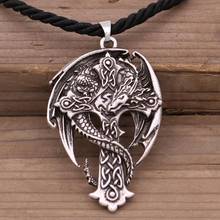 Men's Dragon Pendant Necklace Celt Vintage Metal Dragon Wing Cross Sword Punk religious guardian Gothic Necklaces Unique Design 2024 - buy cheap