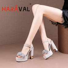 HARAVAL 2021 Women Genuine Leather High Heels Casual String Bead Buckle Strap Classics Thick Bottom Narrow Band Shoes Women  B79 2024 - buy cheap