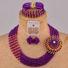 Crystal Purple  gold Ab  Beaded Necklace Jewelry Set ladies Wedding African Beads Nigerian Jewelry Wedding Accessories FF-14 2024 - buy cheap