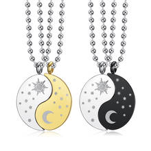 Ожерелье из нержавеющей стали в китайском стиле Инь-Янь тайчи, креативный круглый кулон с изображением Солнца и Луны для пар, модная Подарочная бижутерия 2024 - купить недорого