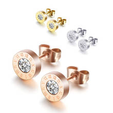 Stainless Steel Stud Earrings for Women Gold Rose Color Roman Numeral Zircon Earrings Female Fashion Jewelry 2024 - buy cheap
