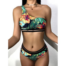 Bikini de cintura alta para mujer, bañador femenino de un hombro, conjunto de Bikini, traje de baño para mujer, ropa de playa para verano 2021 2024 - compra barato