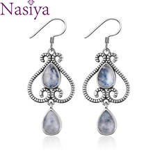 Jewelry S925 Sterling Silver Earrings Fashion Ethnic Pear Shape 6X9MM Natural Moonstone Earrings Wedding Party Wholesale 2024 - buy cheap