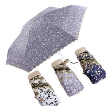 Mini guarda-chuva feminino com bolsos, guarda-chuva digital com bordado de estrela e renda compacta, guarda-sol com dobra leve 2024 - compre barato