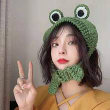 KLV New Women Men Cute Frog Eyes Weave Knitted Skullies Beanie Hat Solid Color Chunky Crochet Harajuku Winter Warm Earflap Cap 2024 - buy cheap