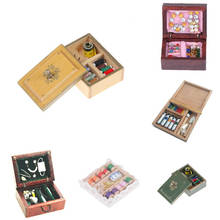 Caja de costura Vintage en miniatura 1:12 con Kit de tijeras de aguja, accesorios de decoración de casa de muñecas, Kit de herramientas, Caja de Herramientas/joyería/caja médica 2024 - compra barato