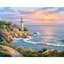 DIY 5D Diamond Painting Cross Stitch Sea Scenery Lighthouse Full Round Diamond Embroidery Landscape Kits Mosaic Home Decor 2024 - buy cheap