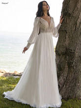 Delicate Beach Wedding Dress 2021 Sexy V Neck Open Back Bridal Gowns Puffy Long Sleeve A-Line Chiffon robe de soirée de mariage 2024 - buy cheap