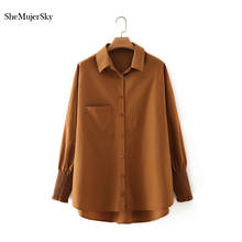 SheMujerSky Women Brown Oversized Shirts 2021 Spring Long Sleeve Loose Blouses Solid Color Tops 2024 - buy cheap