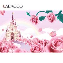 Laeacco Castelo Rainbow Pink Rose Flor Festa da Primavera Retrato Da Foto Do Bebê Papel De Parede Backdrops Foto Estúdio Fundos Foto 2024 - compre barato