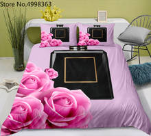 Juego de ropa de cama con estampado 3D para el hogar, juego de fundas de edredón con estampado de flores de Perfume, color rosa, 2/3 piezas 2024 - compra barato