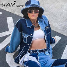 Rasgados Vintage de Jean de mosaico Denim Mujer chaqueta de 2020 cintura suelta Hip Hop novio niñas abrigo Otoño Invierno Iamhotty 2024 - compra barato