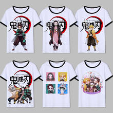 Camiseta de Anime Demon Slayer para hombre, camisa de Kimetsu no Kamado, Tanjirou, Nezuko, camisetas de poliéster de manga corta 2024 - compra barato