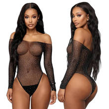 Sexy lingerie Rhinestone bikini teddy netting uniform black temptation bodysuit sexy costumes women intimates sleepwear hot slip 2024 - buy cheap