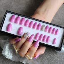 Флуоресцентные фиолетовые шпильки УФ лазерная вспышка алмаз 24 шт Свадебные поддельные ногти нажмите на накладные ногти черная коробка 2024 - купить недорого