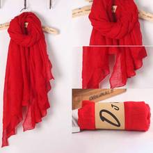 Women Solid Color Long Scarf Wrap Vintage Cotton Linen Large Shawl Hijab Elegant 2024 - buy cheap