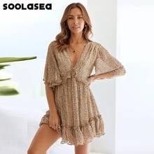 Soolasea-mini vestido com babados e estampa de oncinha, meia manga, decote em v, verão, moda praia, 2021 2024 - compre barato