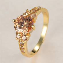 Винтажное женское кольцо с кристаллами цвета шампанского, тонкое обручальное кольцо золотого цвета для женщин, роскошное круглое обручальное кольцо с цирконом 2024 - купить недорого