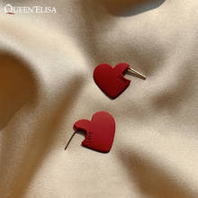 QUEEN ELISA 2021 Heart Stud Earrings for Women S925 Red Statement Earrings Korean Cute Earrings Trendy Jewelry Wholesale 2024 - buy cheap