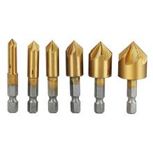 Herramienta de máquina biseladora de cinco bordes, cuchillo biselador, abridor de agujeros para carpintería, acero de alta velocidad, vástago hexagonal de 90 grados, oro, 6 uds. 2024 - compra barato