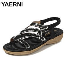 YAERNI bohemia summer women ladies flat crystal sandal beach Peep toe casual shoes british wind wedge heel women sandals 2024 - buy cheap