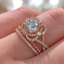 Exquisite Rose Gold Flower Zircon Rings Elegant Temperament Crystal Ring Wedding Engagement Ring Anniversary Jewelry 2024 - buy cheap