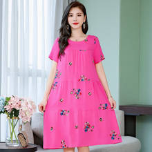 2021 Middle-aged Women Summer Elegant Dress Loose Mother Short Sleeve Dress O-Neck Floral Embroidery Long Dress 2024 - compre barato