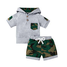 0-18M Summer Causal Baby Boys Clothes Sets Camouflage Print Hooded Short Sleeve Pocket Tops Shorts 2024 - buy cheap