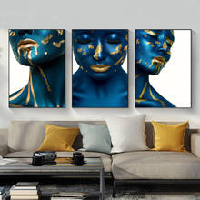 Carteles de Mujeres de oro azul, impresiones en lienzo de chicas sexys modernas, pintura artística de pared en la pared, imagen Modular desnuda para decoración de sala de estar 2024 - compra barato