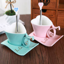 Creative Heart Shape Lover Coffee Mug 150ml Ceramic Milk Mug with Plate Couple's Morning Tea Cup Office Water Cup Gift for Girl 2024 - buy cheap