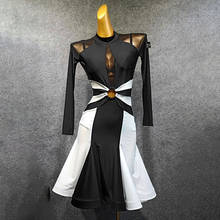 Женское платье с длинным рукавом, Белое и черное лоскутное платье для латиноамериканских танцев, танцевальных выступлений, бальных танцев, самбы, танго BY225, новинка 2020 2024 - купить недорого