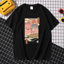 Ukiyo-e polvo comendo almôndega, camiseta de qualidade, legal, temperada, manga curta, engraçada, rua, homem, rock, camiseta 2024 - compre barato