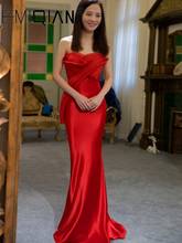 Sweep Train Mermaid Evening Dress, Sexy Strapless Red Satin Prom Dress,robe longue formelle 2024 - buy cheap