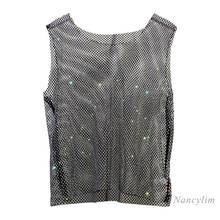 Verão fino strass colete camisa mulher malha superior bling estilingue novo oco all-match casual sem mangas t 2024 - compre barato