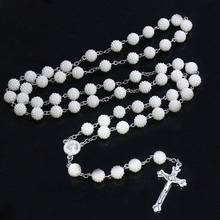 QIGO Big Plastic Pearl Rosary Necklace Long Cross Pendant Catholic Necklace Religous Jewerly 2024 - buy cheap