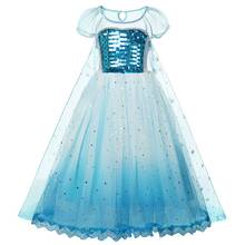 Vestido de princesa infantil, vestido longo com lantejoulas, vestido de fantasia para festa de aniversário, azul com tecido de neve 2024 - compre barato