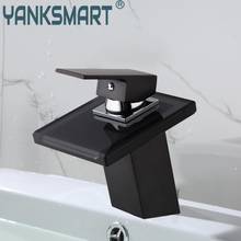 Waterfall Basin Sink Faucet Taps Deck Mounted Bathroom Sink Faucets Brass & Glass Black Tap Torneiras Hot & Cold Mixer Taps 2024 - buy cheap