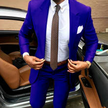 Красивый ярко-синий повседневный деловой мужской костюм с брюками мужской свадебный костюм смокинг, костюмы жениха для мужчин лучший мужской блейзер 2024 - купить недорого