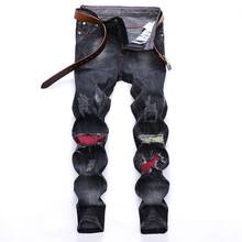 Causal plus tamanho 42 pantalon homme biker jeans rua angustiado jeans rasgados 2024 - compre barato