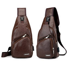 Men Sport Chest Bag Vintage PU Zipper Open Crossbody Bag with Earphone Holes ZJ55 2024 - buy cheap