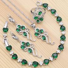 Conjuntos de joyas de plata de ley 925 para mujer, anillo de circonia cúbica verde, pulsera, collar, colgante, pendientes, regalo 2024 - compra barato