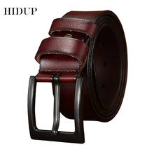 HIDUP-Cinturón de piel auténtica para hombre, accesorios de ropa, estilo Retro, hebillas de Pin negro, hebilla de Metal, 38mm, NWJ659 2024 - compra barato